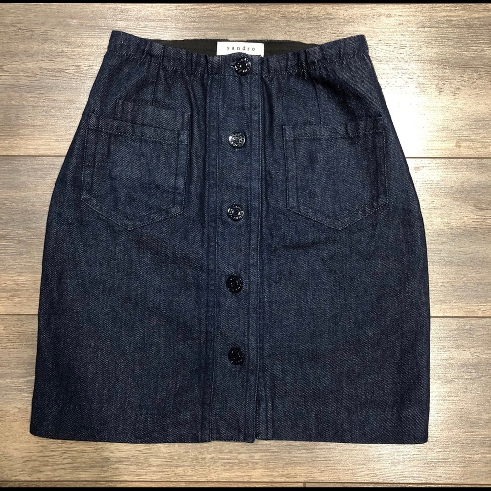 💙SANDRO Paris Button Front Denim Skirt size 1